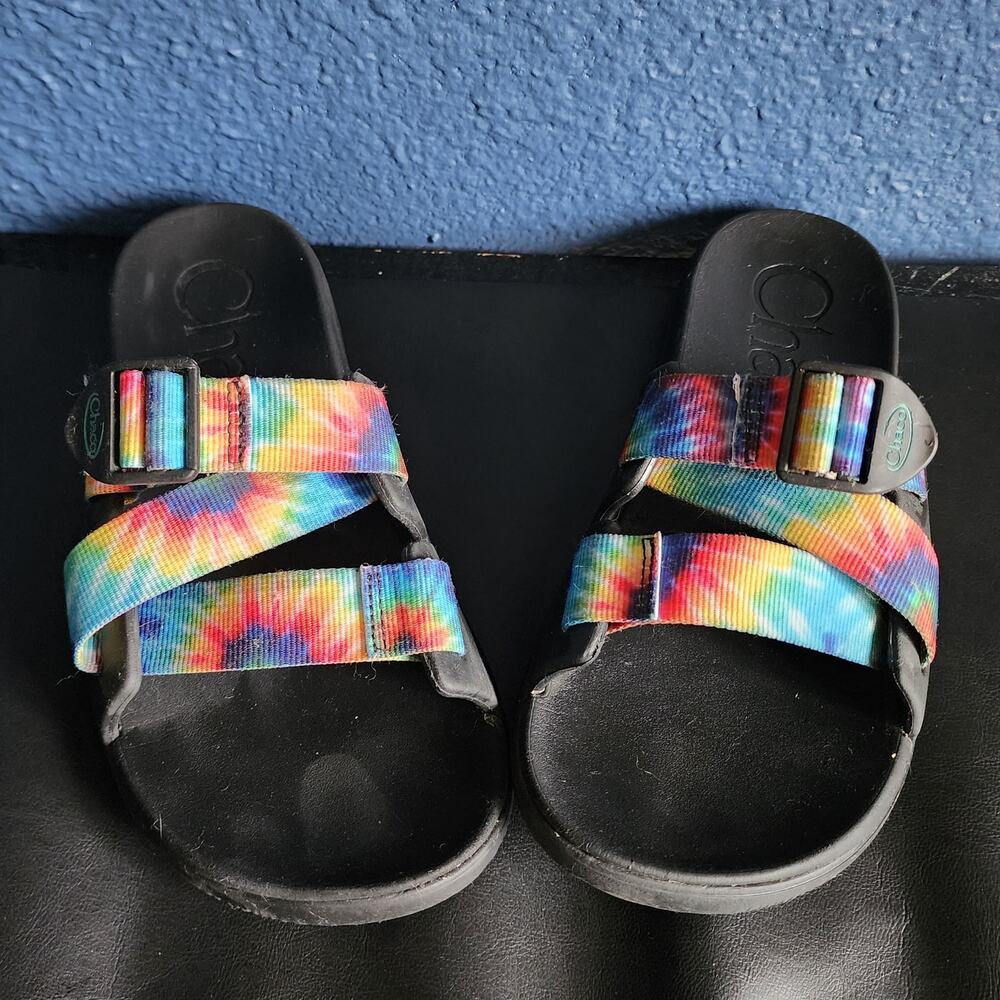 Chaco Women Chillos Slide Rainbow Hiking Sandals Slide 10 M Tie Dye SLIP ON